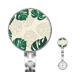 Green Monstera Leaf Illustrations Stainless Steel Nurses Watch