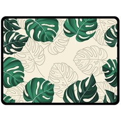 Green Monstera Leaf Illustrations Double Sided Fleece Blanket (large) 