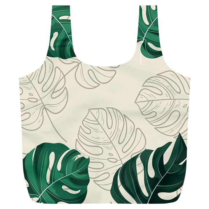 Green Monstera Leaf Illustrations Full Print Recycle Bag (XL)