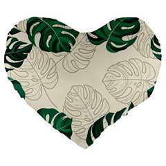 Green Monstera Leaf Illustrations Large 19  Premium Flano Heart Shape Cushions