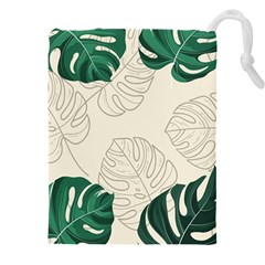 Green Monstera Leaf Illustrations Drawstring Pouch (5xl)