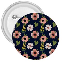 Flower White Grey Pattern Floral 3  Buttons by Dutashop