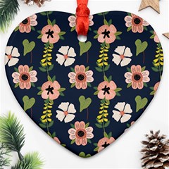 Flower White Grey Pattern Floral Ornament (heart)