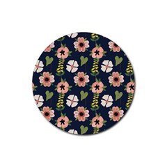 Flower White Grey Pattern Floral Rubber Coaster (round)  by Dutashop