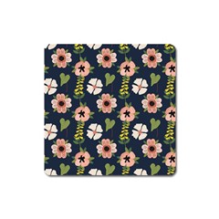 Flower White Grey Pattern Floral Square Magnet