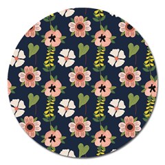 Flower White Grey Pattern Floral Magnet 5  (round) by Dutashop