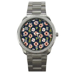 Flower White Grey Pattern Floral Sport Metal Watch