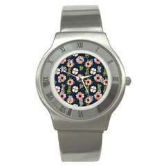 Flower White Grey Pattern Floral Stainless Steel Watch