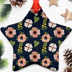 Flower White Grey Pattern Floral Star Ornament (two Sides)