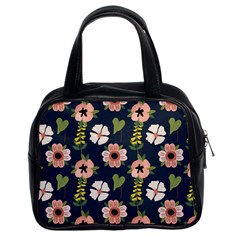 Flower White Grey Pattern Floral Classic Handbag (two Sides) by Dutashop