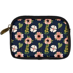 Flower White Grey Pattern Floral Digital Camera Leather Case by Dutashop