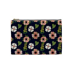 Flower White Grey Pattern Floral Cosmetic Bag (medium) by Dutashop