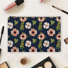 Flower White Grey Pattern Floral Cosmetic Bag (large)