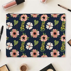 Flower White Grey Pattern Floral Cosmetic Bag (xl) by Dutashop