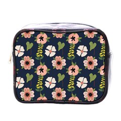 Flower White Grey Pattern Floral Mini Toiletries Bag (one Side)