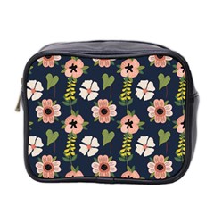 Flower White Grey Pattern Floral Mini Toiletries Bag (two Sides)