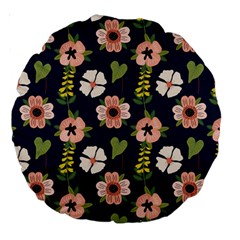 Flower White Grey Pattern Floral Large 18  Premium Round Cushions