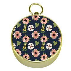 Flower White Grey Pattern Floral Gold Compasses by Dutashop