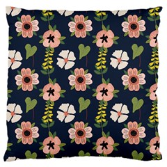 Flower White Grey Pattern Floral Large Flano Cushion Case (two Sides) by Dutashop