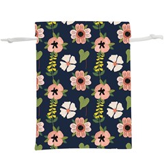 Flower White Grey Pattern Floral  Lightweight Drawstring Pouch (xl)