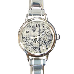 Black And White Botanical Motif Artwork 2 Round Italian Charm Watch by dflcprintsclothing