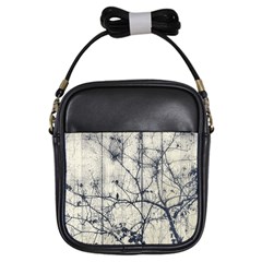 Black And White Botanical Motif Artwork 2 Girls Sling Bag by dflcprintsclothing