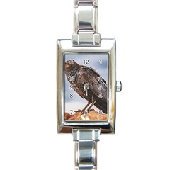 Black Crow Standing At Rock Rectangle Italian Charm Watch by dflcprintsclothing