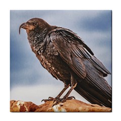 Black Crow Standing At Rock Tile Coaster by dflcprintsclothing