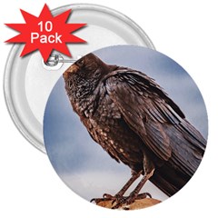 Black Crow Standing At Rock 3  Buttons (10 Pack)  by dflcprintsclothing