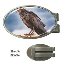 Black Crow Standing At Rock Money Clips (oval)  by dflcprintsclothing