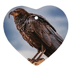 Black Crow Standing At Rock Heart Ornament (two Sides)