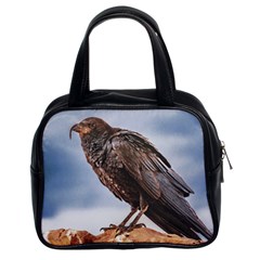 Black Crow Standing At Rock Classic Handbag (two Sides) by dflcprintsclothing