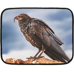 Black Crow Standing At Rock Double Sided Fleece Blanket (mini) 