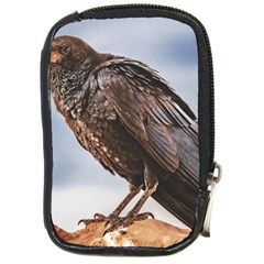 Black Crow Standing At Rock Compact Camera Leather Case by dflcprintsclothing