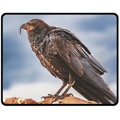 Black Crow Standing At Rock Fleece Blanket (medium) 