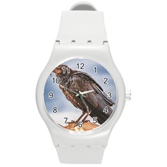 Black Crow Standing At Rock Round Plastic Sport Watch (m) by dflcprintsclothing