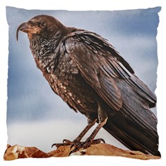 Black Crow Standing At Rock Large Cushion Case (one Side) by dflcprintsclothing