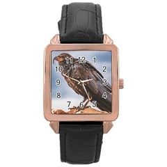 Black Crow Standing At Rock Rose Gold Leather Watch 