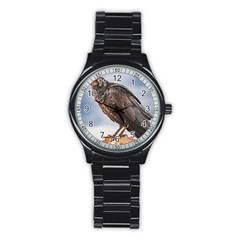 Black Crow Standing At Rock Stainless Steel Round Watch by dflcprintsclothing