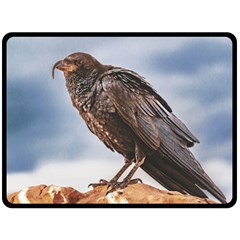 Black Crow Standing At Rock Double Sided Fleece Blanket (large)  by dflcprintsclothing