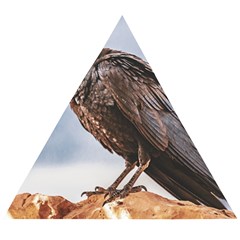 Black Crow Standing At Rock Wooden Puzzle Triangle by dflcprintsclothing