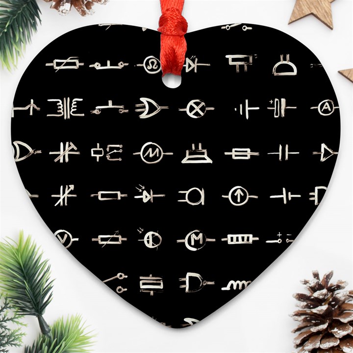 Electrical Symbols Callgraphy Short Run Inverted Heart Ornament (Two Sides)