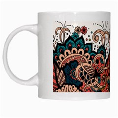 Orange Baatik Print White Mugs by designsbymallika