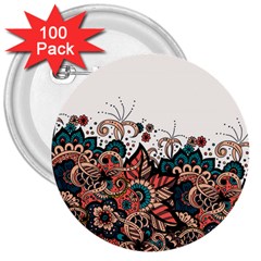 Orange Baatik Print 3  Buttons (100 Pack) 