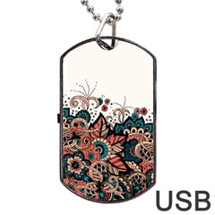 Orange Baatik Print Dog Tag Usb Flash (two Sides) by designsbymallika