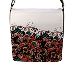 Orange Baatik Print Flap Closure Messenger Bag (l) by designsbymallika