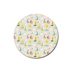 Ships Pattern Love Rubber Round Coaster (4 Pack)  by designsbymallika