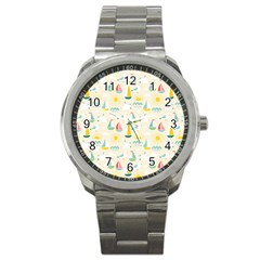 Ships Pattern Love Sport Metal Watch by designsbymallika