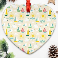 Ships Pattern Love Heart Ornament (two Sides)