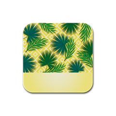 Yellow Tropical Pattern Rubber Square Coaster (4 Pack)  by designsbymallika